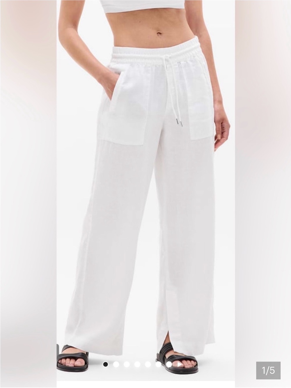 Like New Athleta White Wide-Leg Drawstring Linen-Blend Pants XS